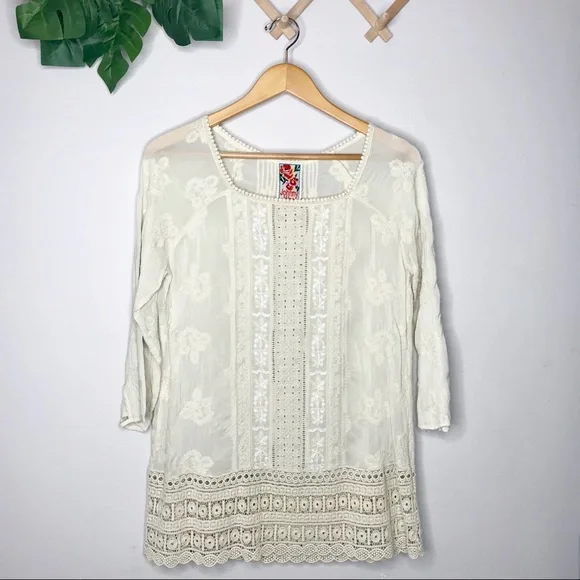Johnny Was rayon embroidered crochet tunic - Picture 1 of 16